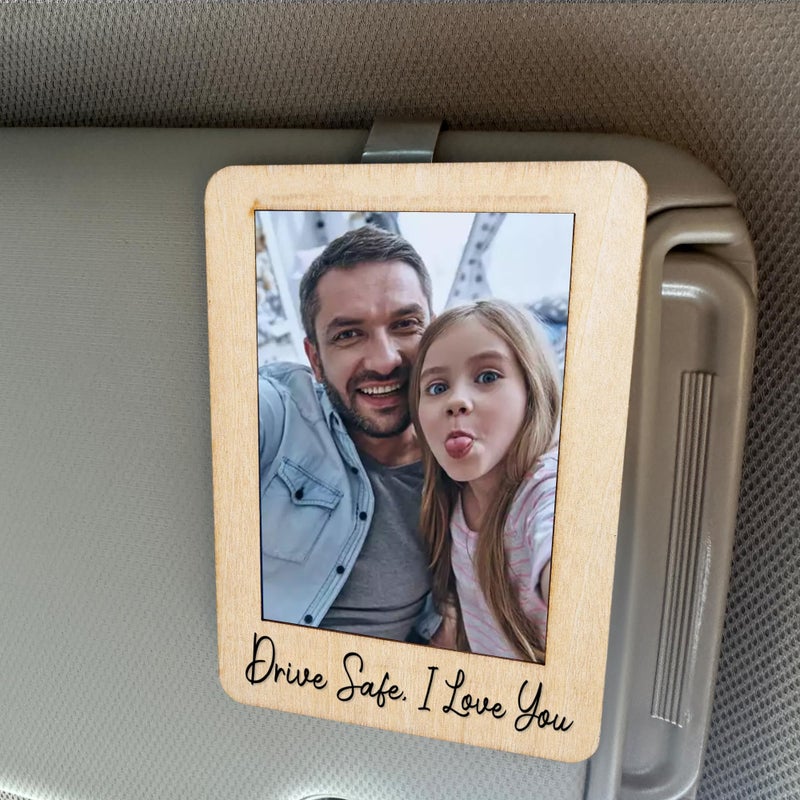 Drive Safe I Love You Photo Car Visor Clip - حامل صور لواقي السيارة لزوج الأب والأم - هدية عيد الأب 2025 - حامل صور بولارويد للسيارات - مشبك صور لأقنعة الشمس للسيارات - هدايا جديدة للسائق - Image 1